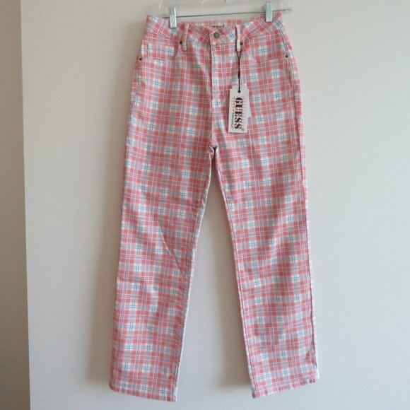 GUESS ORIGINALS High Rise Straight Checked Plaid Print Jeans Y2K - Size 29 NWT - Picture 3 of 16